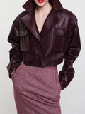 Temperament Jacket Jacket Female 2025 Autumn New Design Sense Big Lapel Splicing Pocket Short Leather Coat