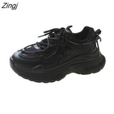 Women Platform Sneakers Leather Casual Ladies Chunky Shoes 2023 White Woman High Black Fashion Brand Thick soled Wedge