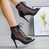 Cool Boots Fine Heel With Fashion With Net Mesh Fish Mouth High Heel Sandals With Jazz Dance Shoes Women's