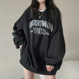 Letter Print Oversized Round Neck Sweatshirt-Outfit