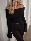 New One-Word Collar Fashion Sexy Knitted Long-Sleeved Women's