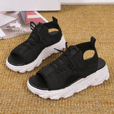 Spring And Summer New Sloping Sandals Women Large Size Flying Breathable Net Cloth Hollow Loose Fish Mouth