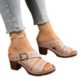 Out And Coarse Roman Cool Slippers 2025 Summer New Word With Large-Size High-Heeled Women's