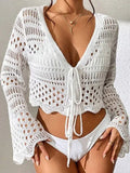 Knitted Hollow Beach Hoodie Strapped With Open Shirt Bikini