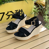Buckle With Hemp Rope Comfortable Summer New Sloped Sandals Cross Fish Mouth Water Table High Heels Women's