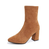 Large-Size High-Heeling Short-Sleesize Boots Women's Elastic Cloth Velvet With Coarse And Pointed Bare