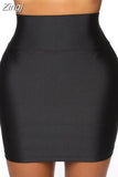 Women High Waist Casual Solid Soft Skirt Elastic Waist Bodycon Short Mini Pencil Skirt Slim Faux Leather Stretch