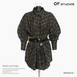 New Plaid Shirt Women's New Loose Korean Version Of The Retro Belt With Long Shirt Skirt