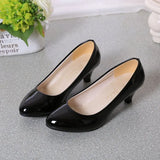 High Heel Single Shoes Women's Low-Heeled Fashion Tip Shoes 5CM Coarse Heel Casual Leather Shoes Low Heel Work Performance