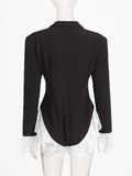Wind 2025 Autumn And Winter New Women's Temperament V Collar Lace Splicing Small Suit And Clothing