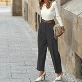 Spot 2025 Spring New Women's Fashion Temperament Pure Color Versatile High Waist Trousers