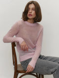 Spring And Summer New Thin Sweater Hoodie Women's Round Collar Perspective Basic Knitwear Candy