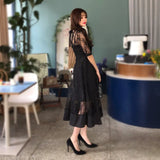 Temperament Lace Dress Woman 2025 Summer Famous Woman's Perspective Mesh + Slings Slimming Large