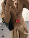 New Temperament Gentle And Comfortable Multi-Buckle Design Sense! Round Collar Knitted Cardigan Women's Autumn Slim