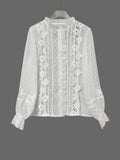 Color Hooks Hollow Long-Sleeved Shirt 2025 Autumn And Winter New Temperament Collar Micro-Sleeve Shirt