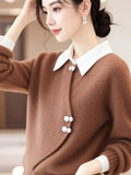 Chinese Style Chinese Style Curry Fake Two Sweater Women 2025 Autumn And Winter New Super Good-Looking Design Knitted Top