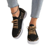 Women 2025 New Leopard Round Head With Flat-Soled Mesh Casual Sports Women's Single
