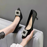 Temperament Sharp-Heeled High-Heeled Women's Autumn And Winter Wedding Shoes Diamond Buckle Small Design Single