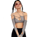 Zingj New Summer Women's Wear Solid Color Sling Hanging Neck Exposed Navel Exposed Back Sleeve Female