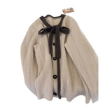 Goods Heavy Industry Korean Version Of Lazy Wind Apricots Bow Round Knitted Sweater Coat Women's Autumn And Winter 2025
