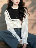 Spring Han Han Super Beautiful Beautiful Black And White Striped Shirt Female Design Sense Light Luxury To Reduce The Age Of The Gas