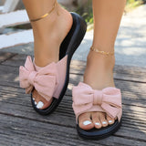 Summer New Korean Version Of The Bow Flat-Bottom Slippers Women Wearing Toe-Word Drag Fashion Beach Cool