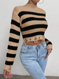 Women's Clothing Fashion Round Collar High-Waist Short Striped Knitted Short
