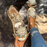Temperament Pearl Flowers Wearing Flat-Soled Sandals Women's New Summer With Skirt Fairy Wind