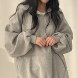 Solid Color Half Zip Up Oversized HoodieOutfit