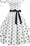 Women Vintage Dress White Polka Dot Summer Dresses Pin Up Print Retro 50s Rockabilly Party Sundress