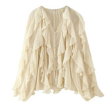 Summer Fashion V Collar Folded Folded Shirt Female