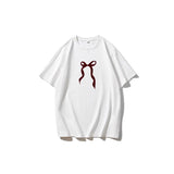 Sale Of Retro Simple Bow Print T-Shirts For Girls In Summer Loose Round-Neck Pure Cotton Short