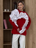 Lace Decoration Design Feeling Against The Color Of The Collar Long Sleeve Leisurely Loose Plus Velvet Top