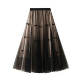 Gentle Fairy Design Feeling Bow Net Autumn Winter Display Thin Waist Half Body Skirt