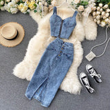 Zingj Women's Sexy Short Slip Vest High-Waisted Denim