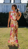 Zingj Years Sexy Female Fashion Personality Strap Neck Tie Open Back Print Dress