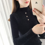 Zingj And Winter Half High Collar Button Thick New Foreign Style Jacket Sweater Imitation Mink Wool Coat Female Bottom Shirt-Outfit
