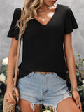 And Summer New Loose V-Neck Back Hollow Cross-With Short-Sleeved