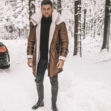 New Fur Integrated Men's Coat Black Five-Burst Thick Coat With Thick Coat