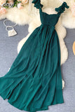 High Waist Slash Neck Women Long Dress Elegant Big Swing A-line Vestidos Verano Vintage Green/Red Party Robe For