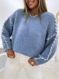 And Winter New Sweater Women Loose Knitting Line Hit The Color Round Collar