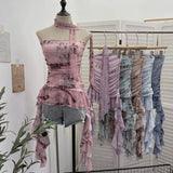 Shooting Spice Girls Irregular Lotus Leaf Side Ribbon With Non-Slip Strip Mesh Printing Chest Vest