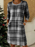 Christmas Lattice Round Neck Long Sleeves Elegant Retro