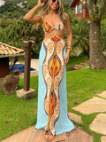 Women's Dress Sexy Wrapped Chest Bare Back Sleeveless Long Dress Summer