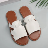 Flat Bottom Hollow One-Word Slippers Women Leisure Hollow Fish Mouth Beach Cold Slippers