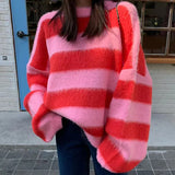 Crew Neck Pullover Striped Knit SweaterOutfit