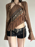 Exotic Style Retro-Collage Beaded Tuxedo Stitching Sexy Irregular Hem To Repair The Neck Small