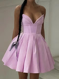 Lavender V-neck Strapless Mini Dress- Outfit