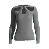 Slim Top 2025 New Personality Kink Hollow Out Long Sleeve Knit Sweater Loose Lazy