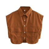 Color Y2K Women's Big Pocket Splicing Irregular Cardigan Polo Collar Shirt Top